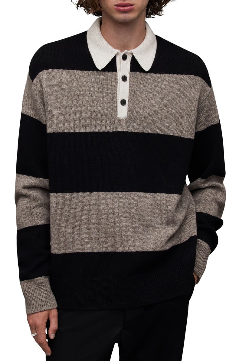 AllSaints Jax Stripe Wool & Cotton Polo Sweater, Main, color,