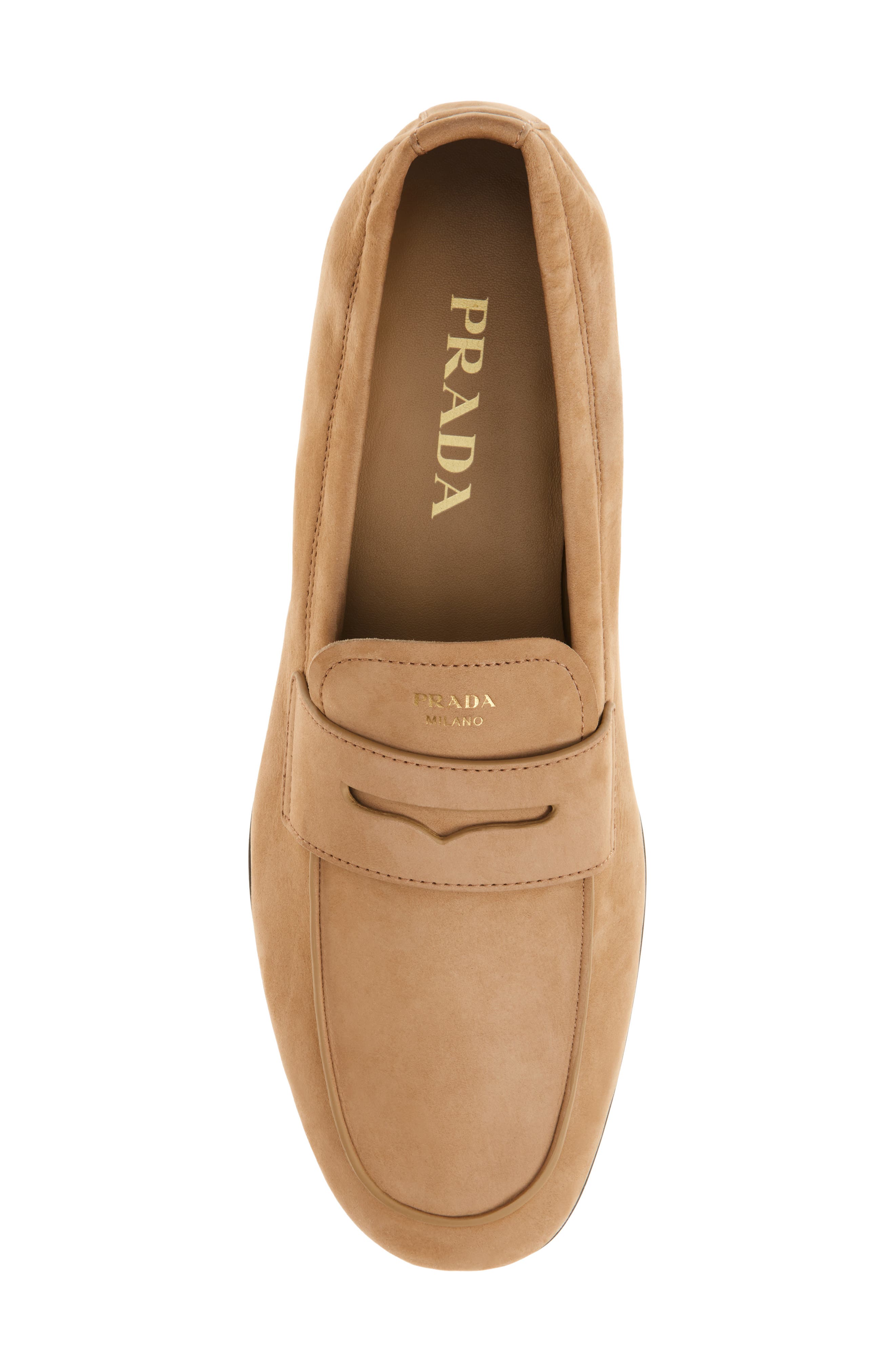 Prada Shuffle Penny Loafer, Alternate, color, Deserto