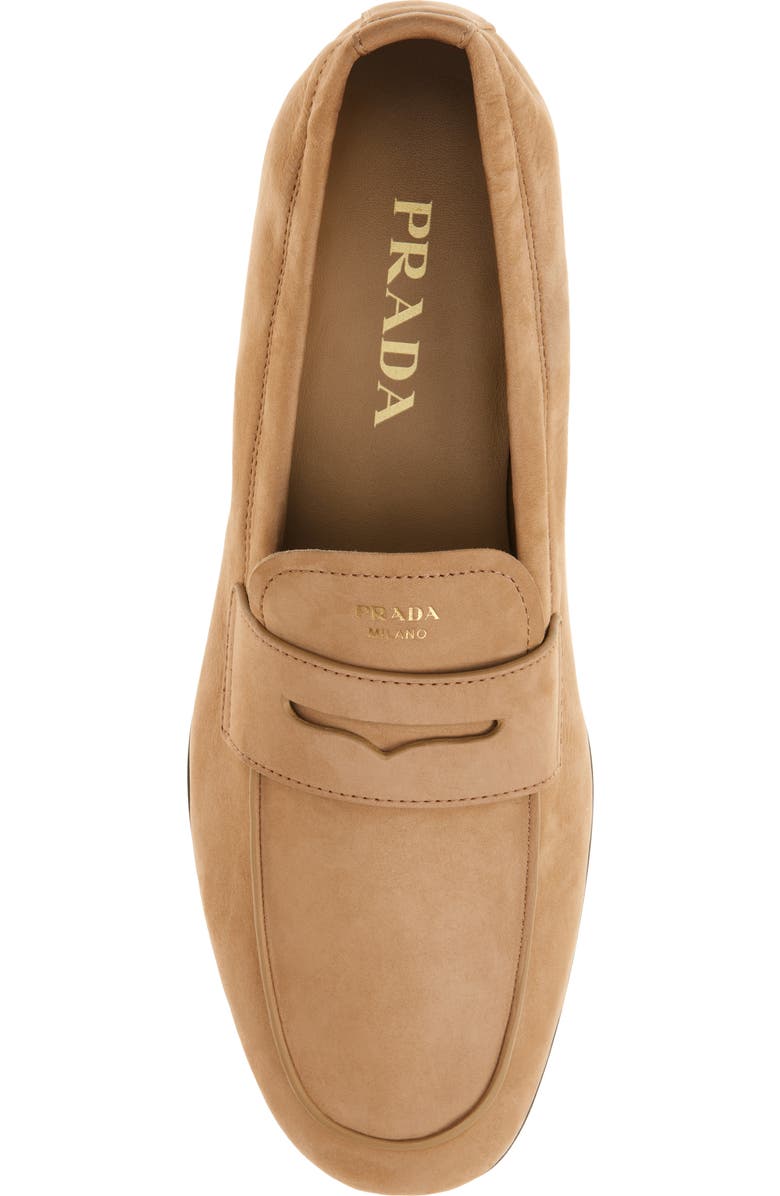 Prada Shuffle Penny Loafer, Alternate, color, Deserto