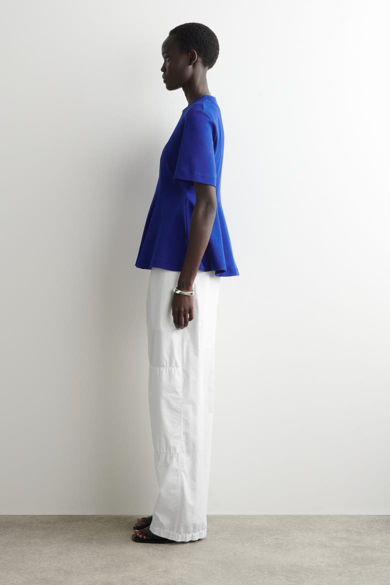 Waisted Cotton T-shirt, Alternate, color, COBALT BLUE