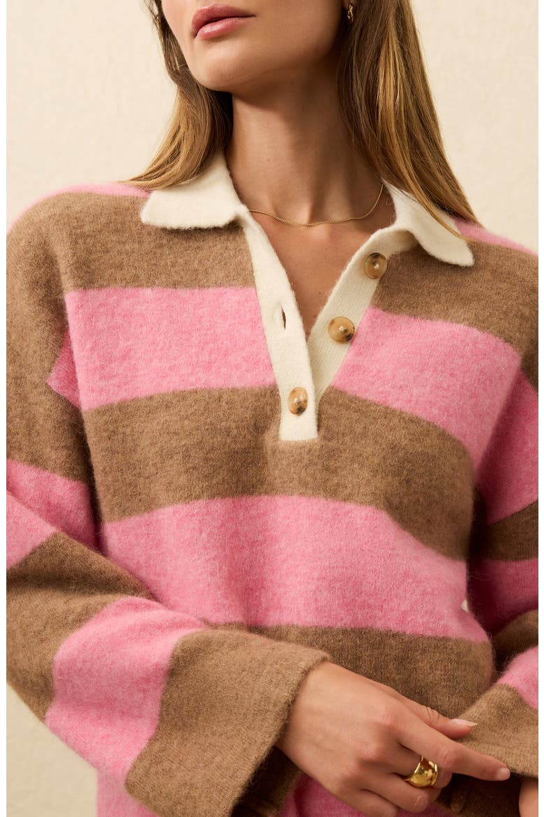 Apres Stripe Long Sleeve Sweater Polo, Alternate, color, PINK SPRITZ