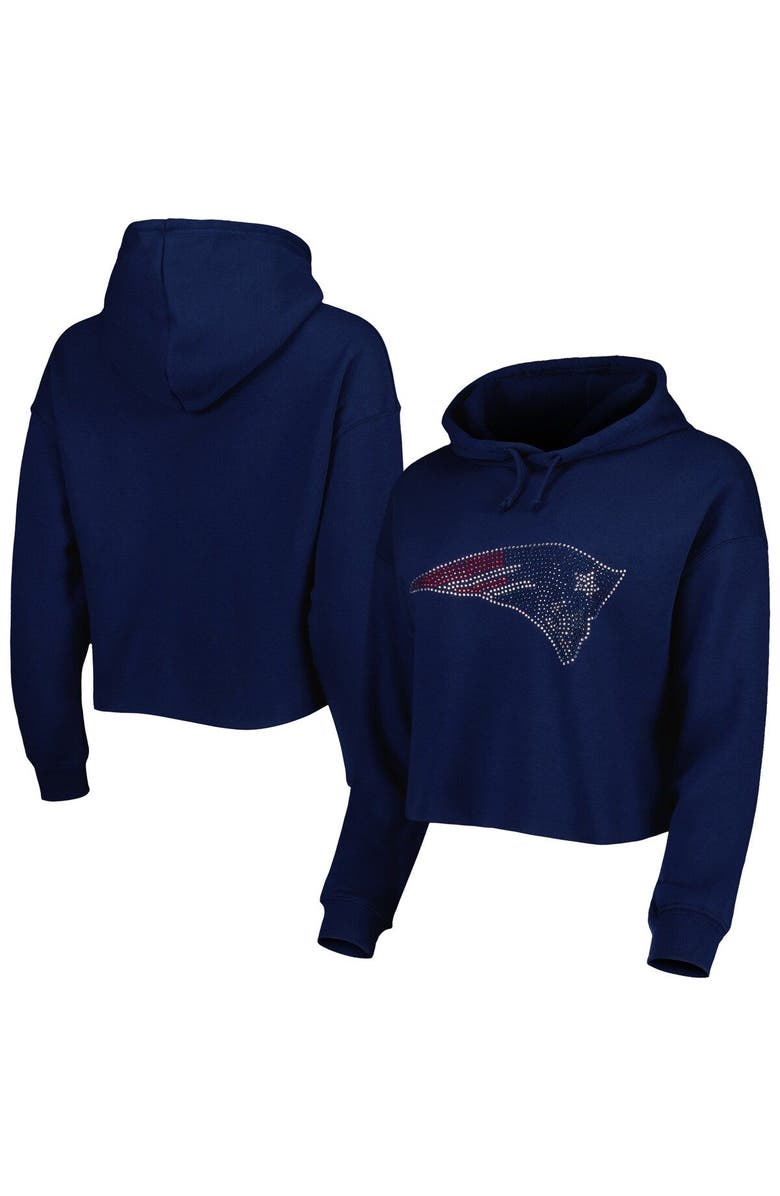 CUCE Women's Cuce Navy New England Patriots Crystal Logo Cropped Pullover Hoodie, Main, color, 