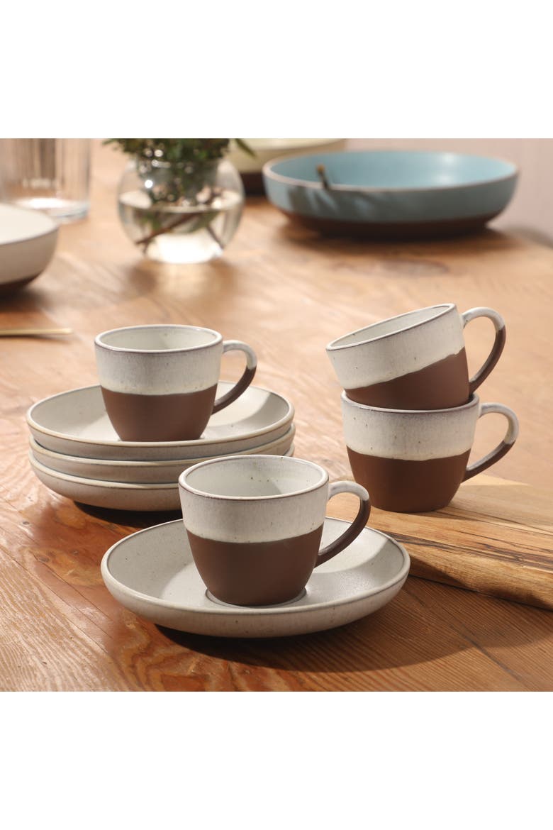 William Crest 8 Piece Espresso Stoneware Cup and Saucer Set, Alternate, color, Whie