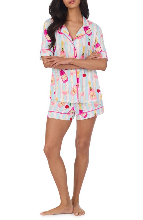 Room Service Pjs Print Boxer Pajamas In Blue