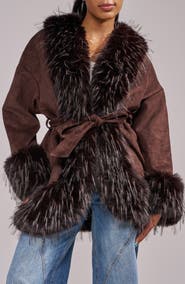 AZALEA WANG Maelle Faux Fur Trim Faux Leather Jacket
