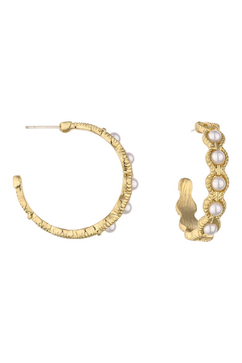 Faux Pearl Studded Hoop Earrings, Main, color, GOLD