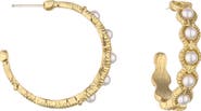 Ettika Faux Pearl Studded Hoop Earrings