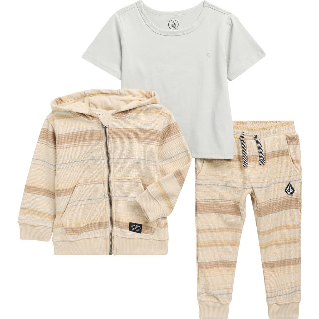 Volcom Kids' T-shirt, French Terry Hoodie & Joggers Set In Neutral