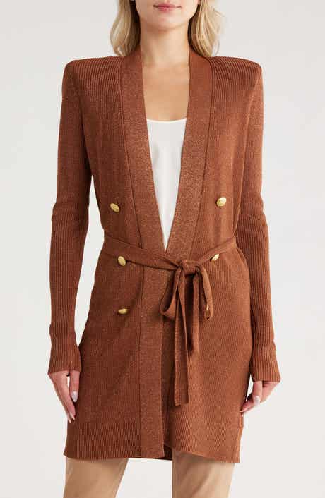 L'AGENCE Noe Metallic Double Breasted Rib Cardigan