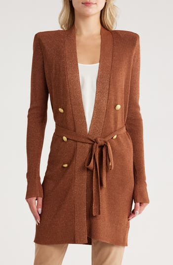 L Agence L'agence Noe Metallic Double Breasted Rib Cardigan In Brown