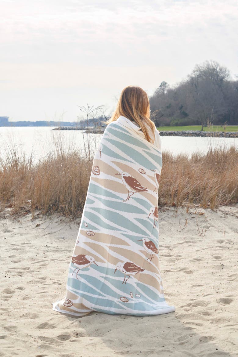 Beach Tides Sandpipers Woven Knit Throw Blanket 50" x 60", Alternate, color, Brown