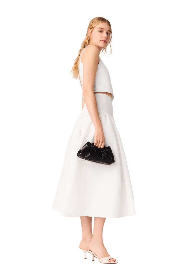 Jewelled collar taffeta crop top, Alternate, color, White