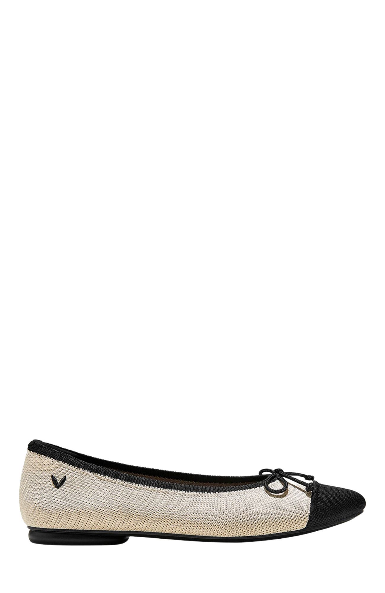VIVAIA Almond-Toe Bow Flats, Alternate, color, Cream Ivory Black