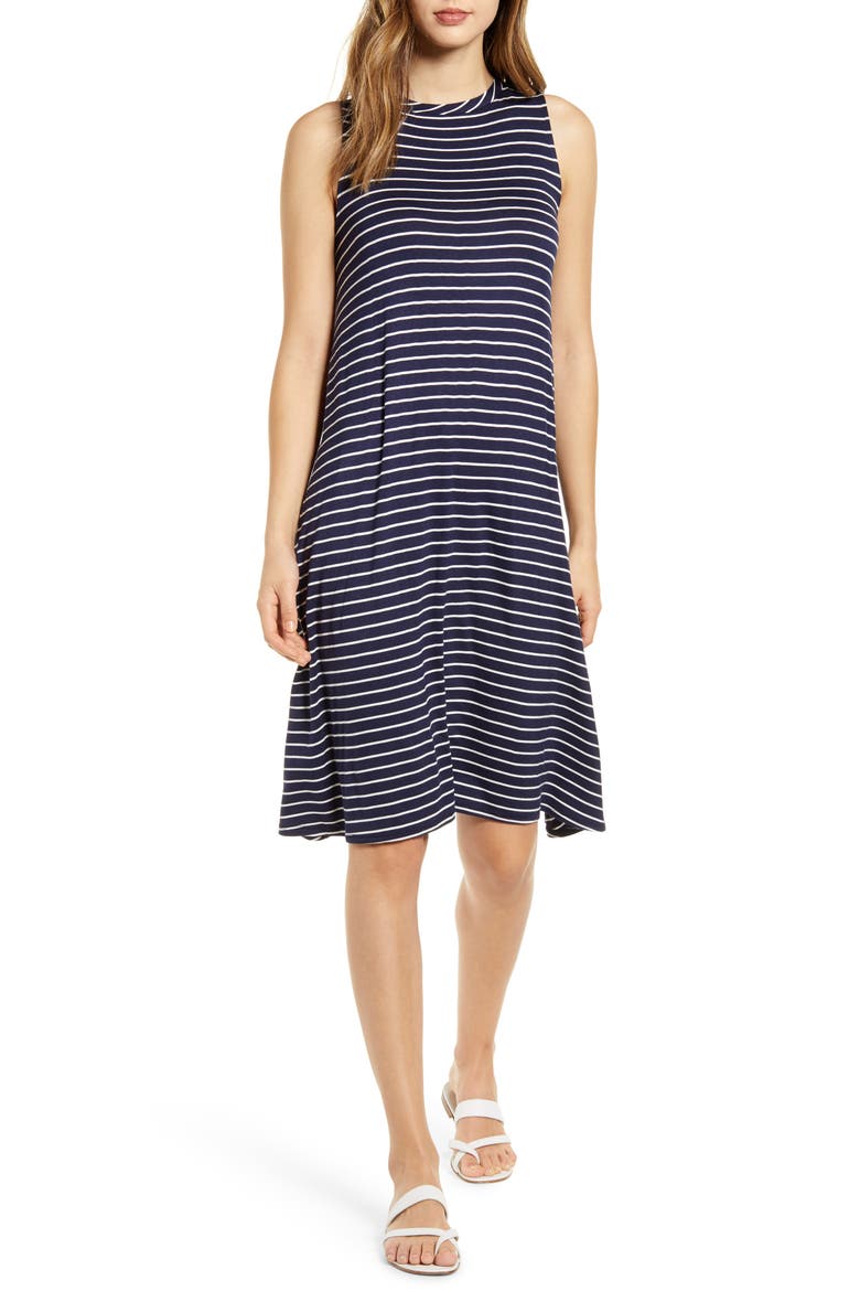 Tie Back Tank Dress, Main, color, NAVY/ IVORY