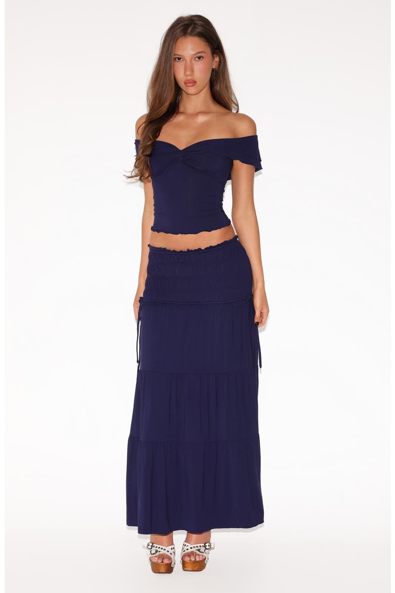 Denali Off the Shoulder Polka Dot Top, Alternate, color, NAVY