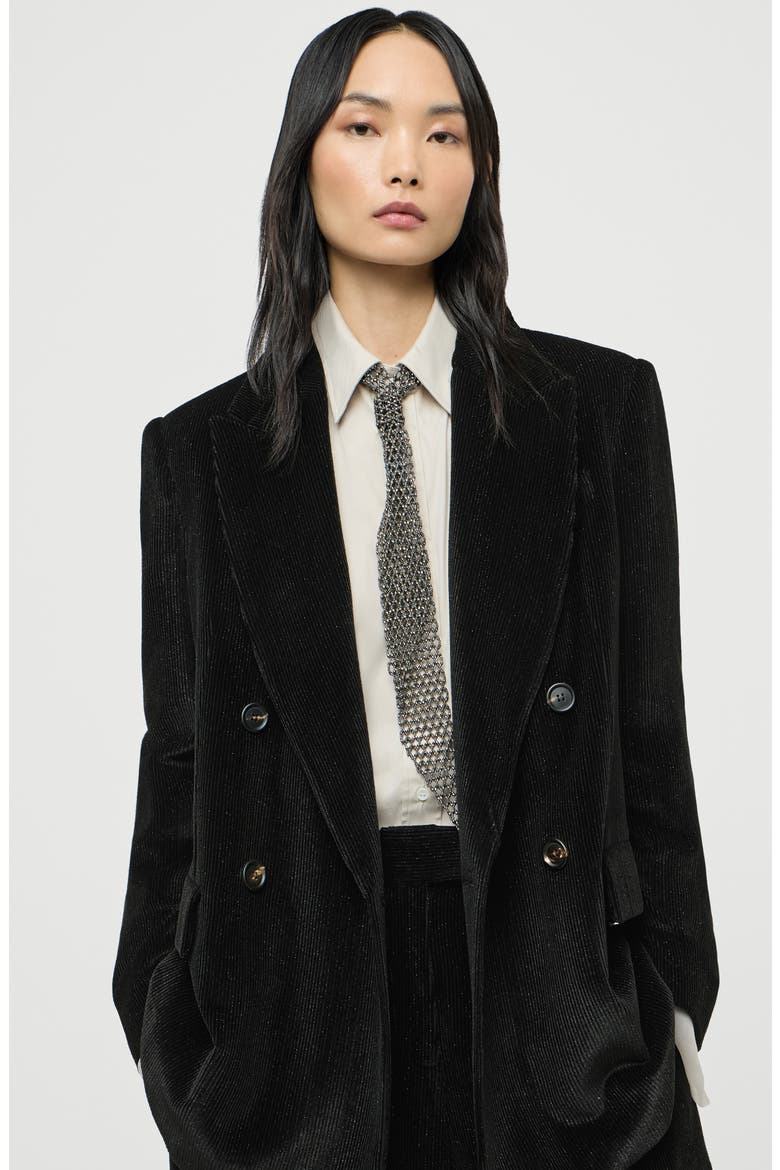 Sparkling corduroy blazer with monili, Alternate, color, Black