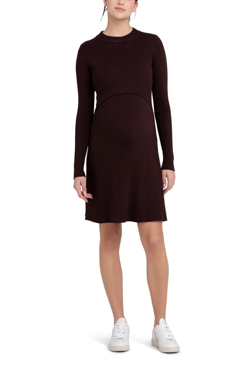 Hailey Rib Long Sleeve Maternity/Nursing Dress, Main, color, CHOCOLATE