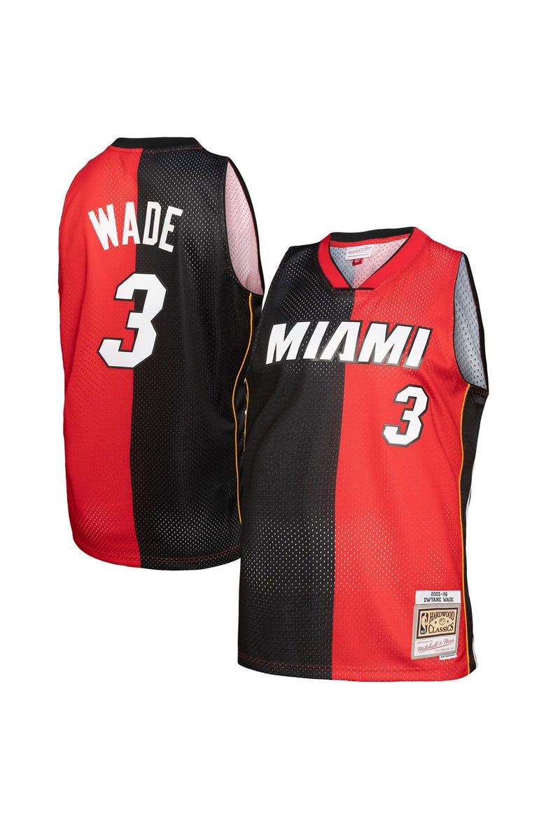 Men's Mitchell & Ness Dwyane Wade Black/Red Miami Heat Big & Tall Hardwood Classics 2005/06 Split Swingman Jersey, Main, color, Black