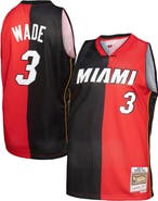 Mitchell & Ness Men's Mitchell & Ness Dwyane Wade Black/Red Miami Heat Big & Tall Hardwood Classics 2005/06 Split Swingman Jersey