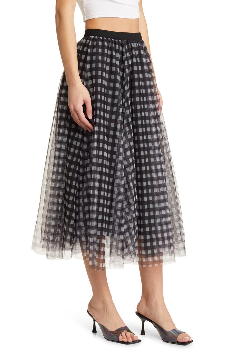 Peggy Check Mesh Skirt, Alternate, color, BLACK
