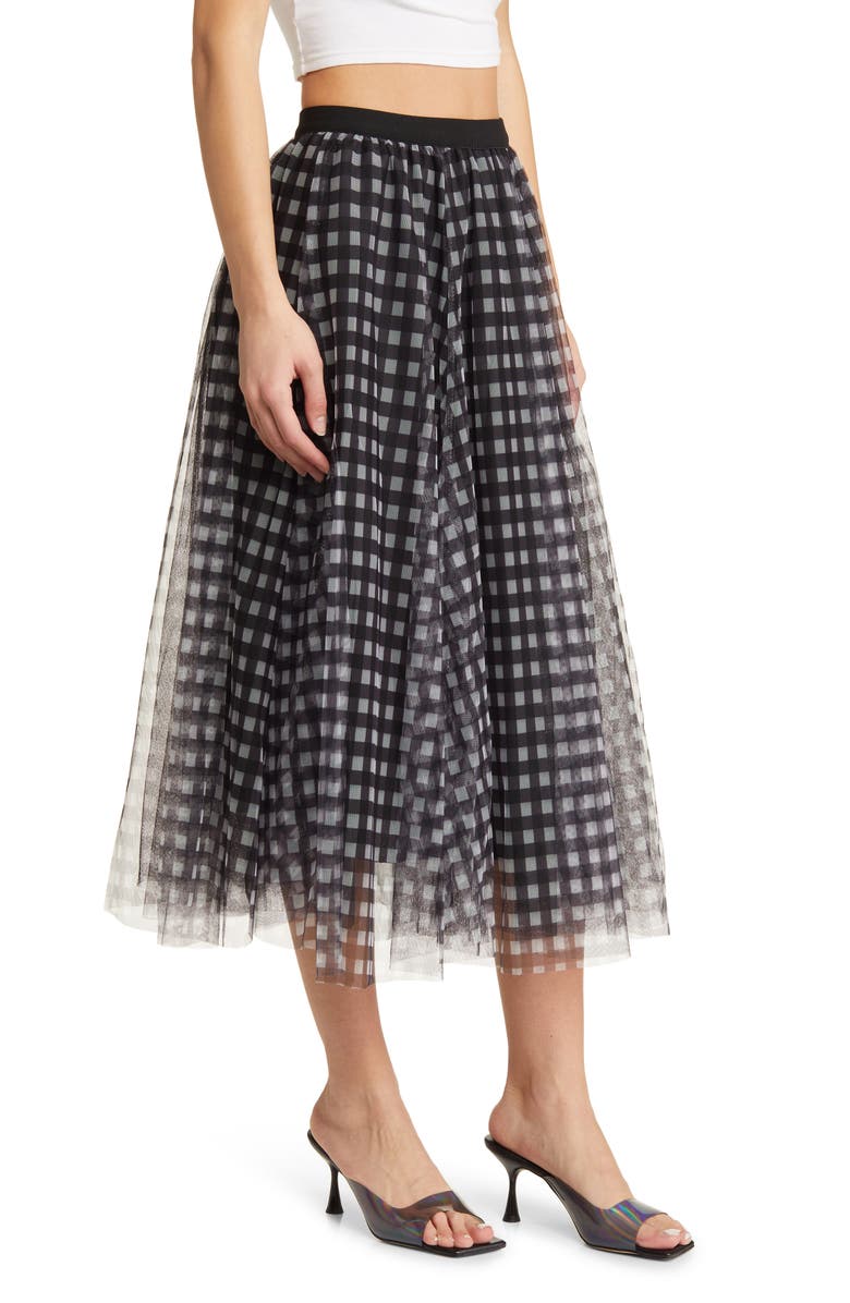 NIKKI LUND Peggy Check Mesh Skirt, Alternate, color, Black