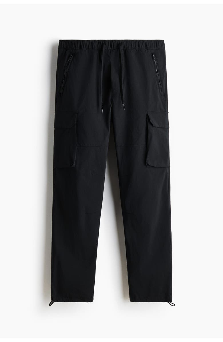 H&M Regular Fit Nylon Cargo Trousers, Main, color, Black