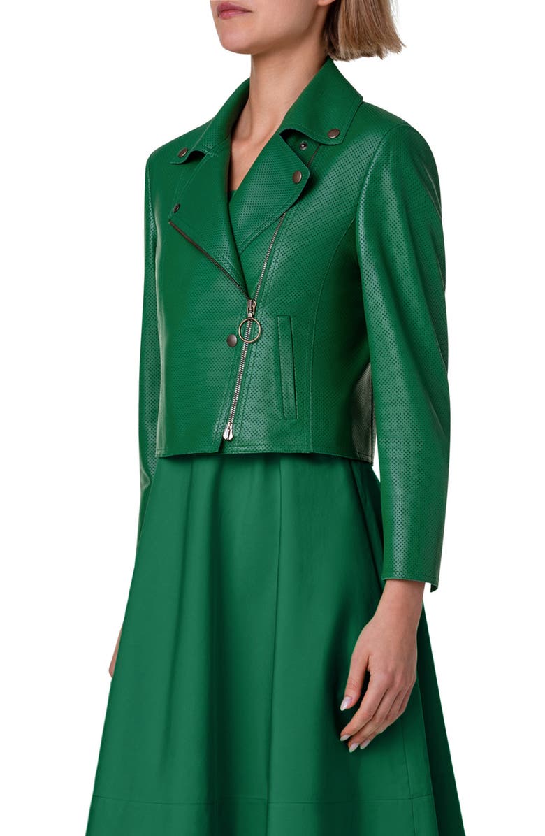 Akris punto Perforated Lambskin Leather Biker Jacket, Alternate, color,