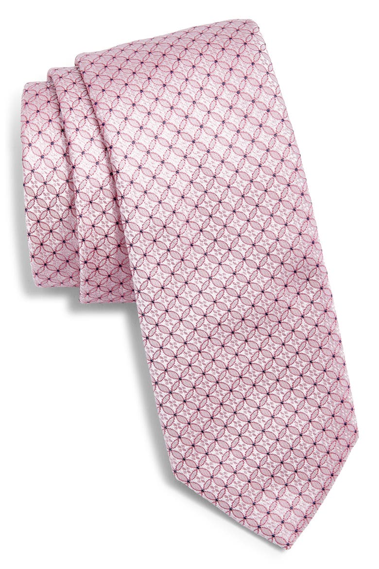 Micromedallion Silk Jacquard Tie, Main, color, RED