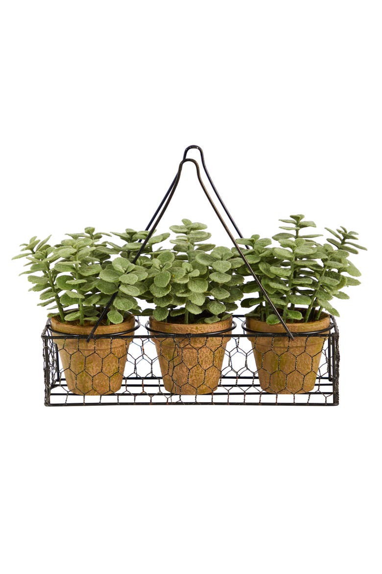 7-in Mini Jade Garden Artificial Plant in Hanging Planter, Main, color, Green