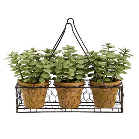 7-in Mini Jade Garden Artificial Plant in Hanging Planter