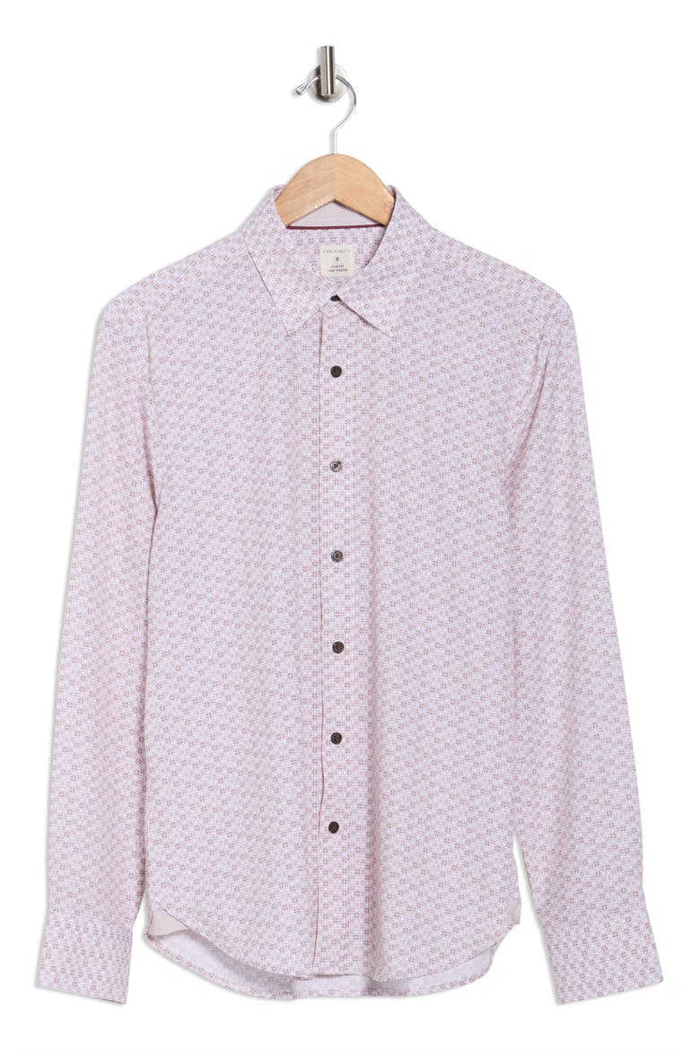 Slim Fit Abstract Geo Print Stretch Button-Up Shirt, Alternate, color, SAND