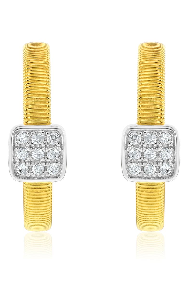 SUZY LEVIAN Golden Helix Pavé Cubic Zirconia Huggie Hoop Earrings, Alternate, color, Yellow