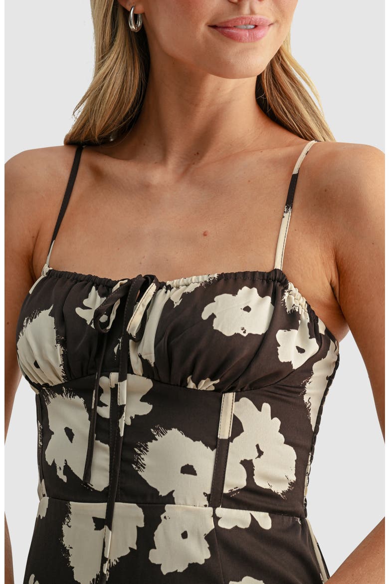 Floral Spaghetti Strap Midi Dress, Alternate, color, BROWN CREAM