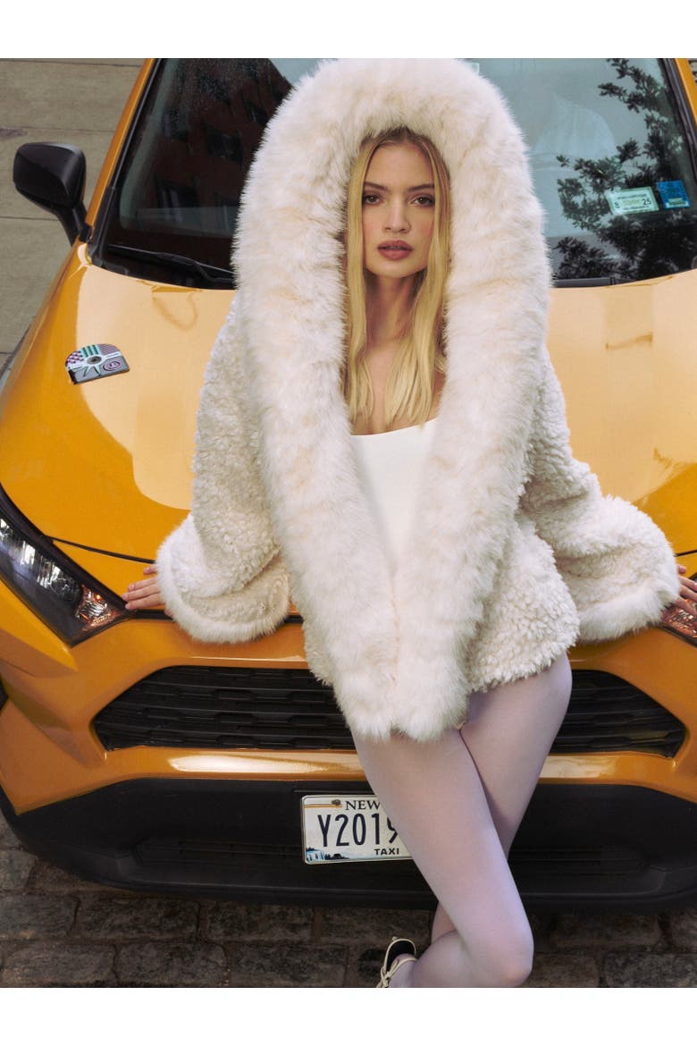 Jumbo Kali Vegan Shearling Fur Trimmed Coat, Alternate, color, White