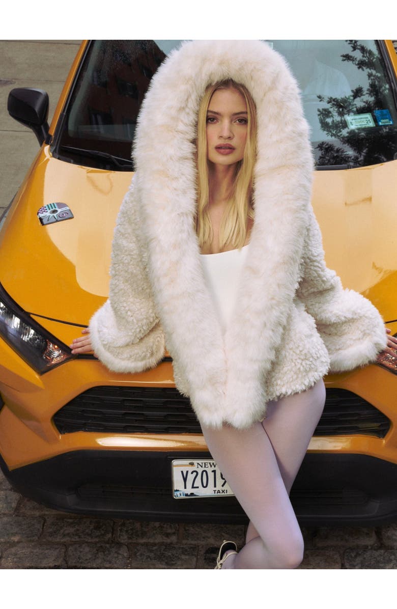 Miss Circle Jumbo Kali Vegan Shearling Fur Trimmed Coat, Alternate, color, White