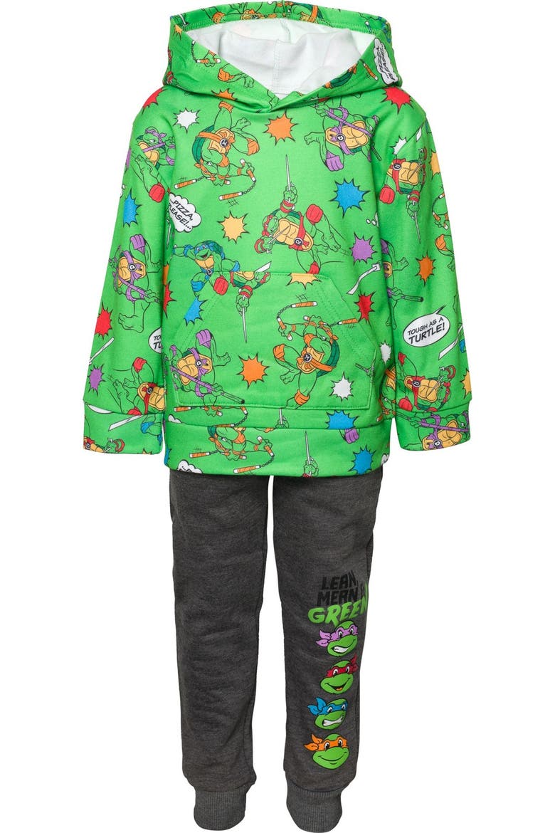 Fleece 2-Piece Hoodie and Pants Set, Alternate, color, Green Charcoal