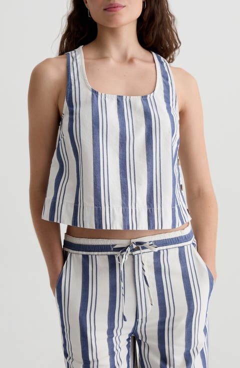 Alpha Stripe Crop Cotton & Linen Tank
