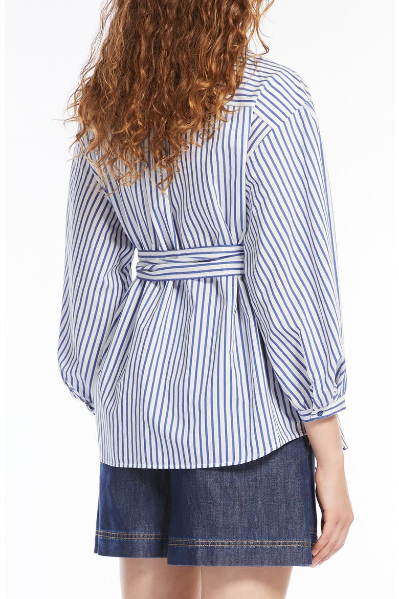 Ceci Stripe Tie Waist Cotton & Silk Shirt, Alternate, color, CORNFLOWER BLUE