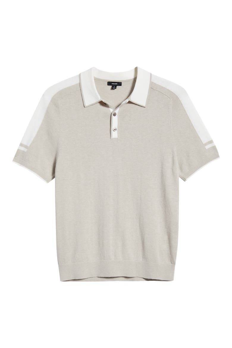 Brunswick Intarsia Stripe Wool & Cotton Polo Sweater, Alternate, color, OATMEAL/ WHITE