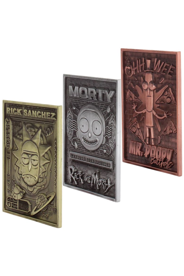 Digiplate Starter Pack Rick & Morty 3 Metal Cards Phone Stand, Alternate, color, Multicolored