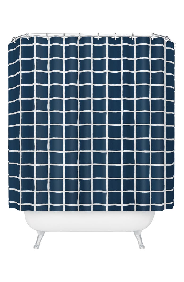 Deny Designs Grid Pattern Shower Curtain, Main, color, Blue