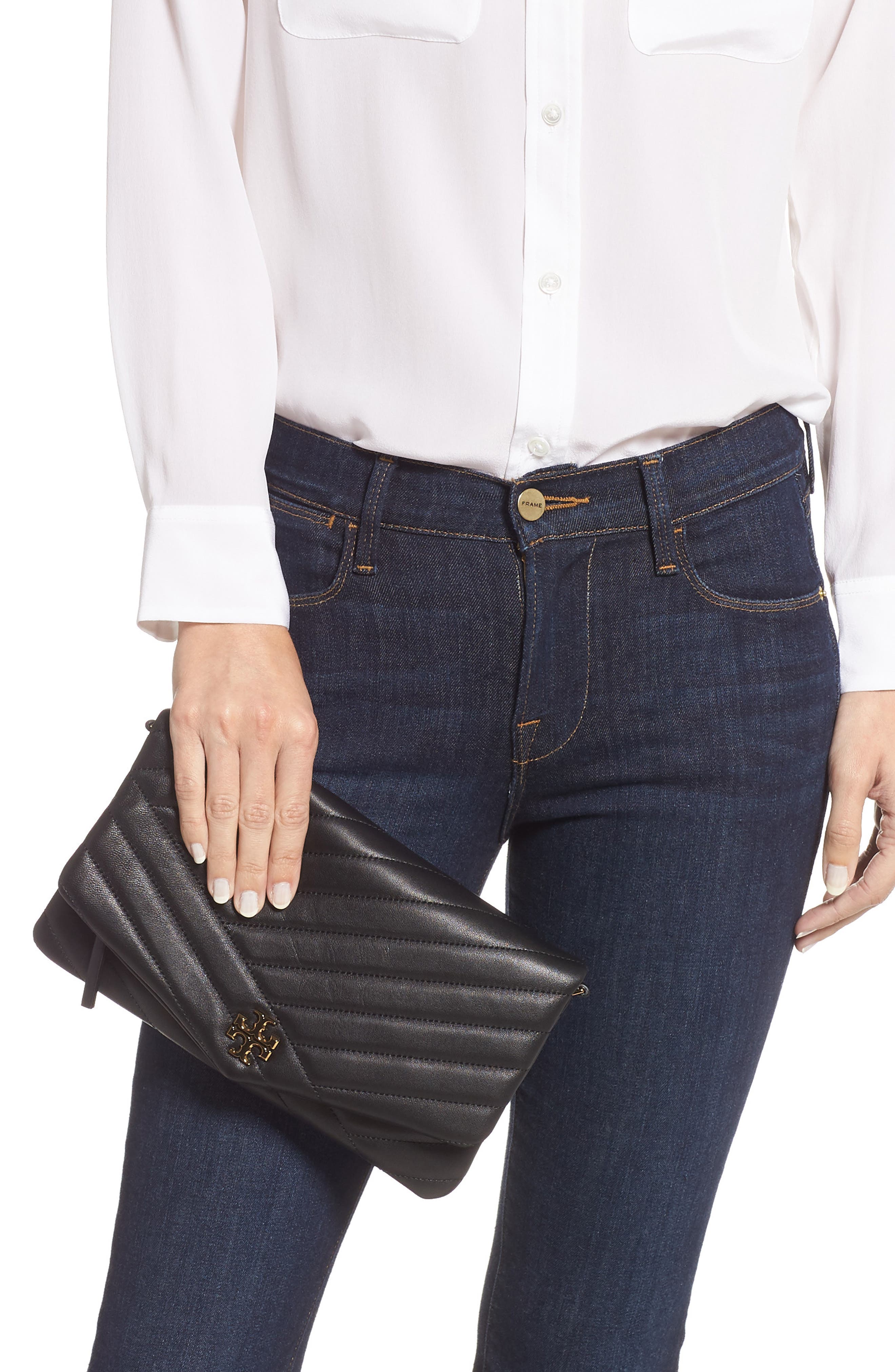 Tory Burch Kira Chevron Quilted Leather Clutch, Alternate, color, 