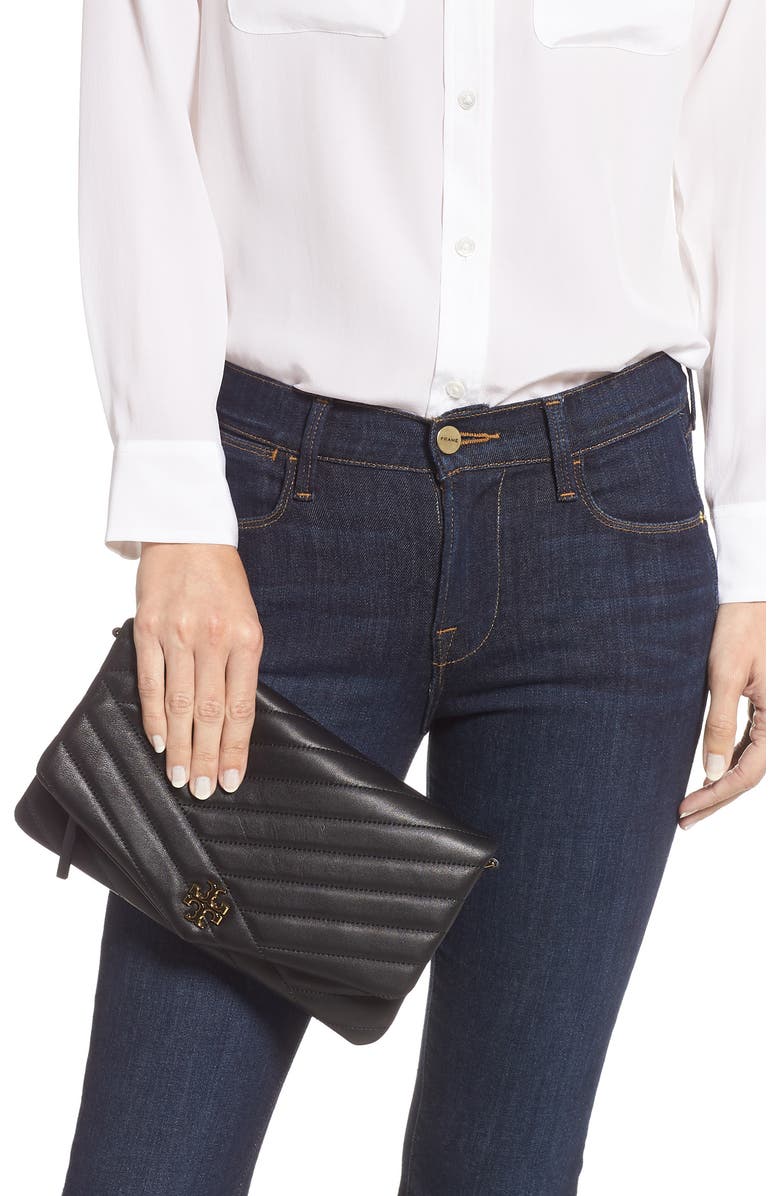 Tory Burch Kira Chevron Quilted Leather Clutch, Alternate, color,