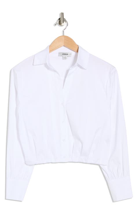 Long Sleeve Elastic Hem Button-Up Shirt