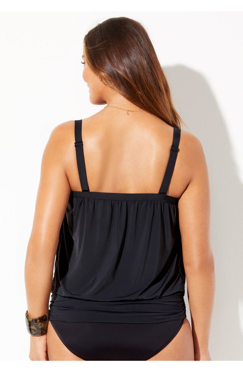 Swimsuits for All Bandeau Blouson Tankini Top, Alternate, color, Black