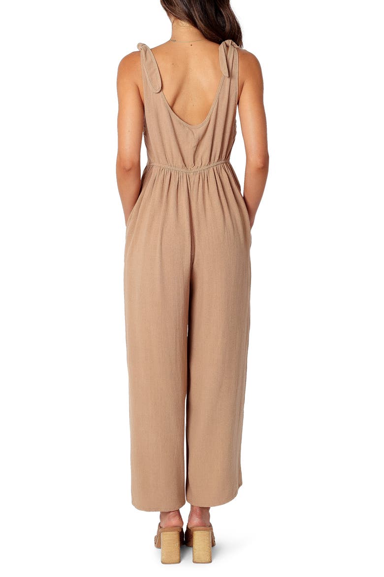 Ayla Tie Shoulder Wide Leg Linen Jumpsuit, Alternate, color, MOCHA
