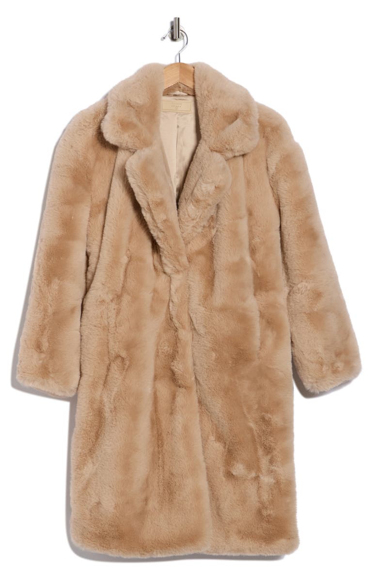 BLANKNYC Faux Fur Long Coat, Main, color, Oatmeal Crush