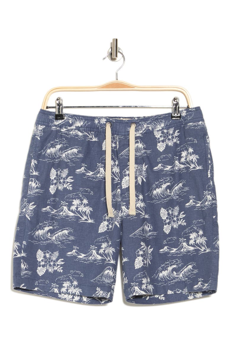 PureTec Cool Stretch Linen Blend Shorts, Alternate, color, VINTAGE INDIGO TROPICAL WAVES