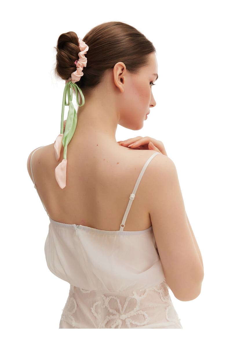 Calla Lily Silk Hair Tie Scrunchie, Alternate, color, Pink and Green