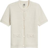 Anne Klein Textured Stitch Short Sleeve Cotton Cardigan